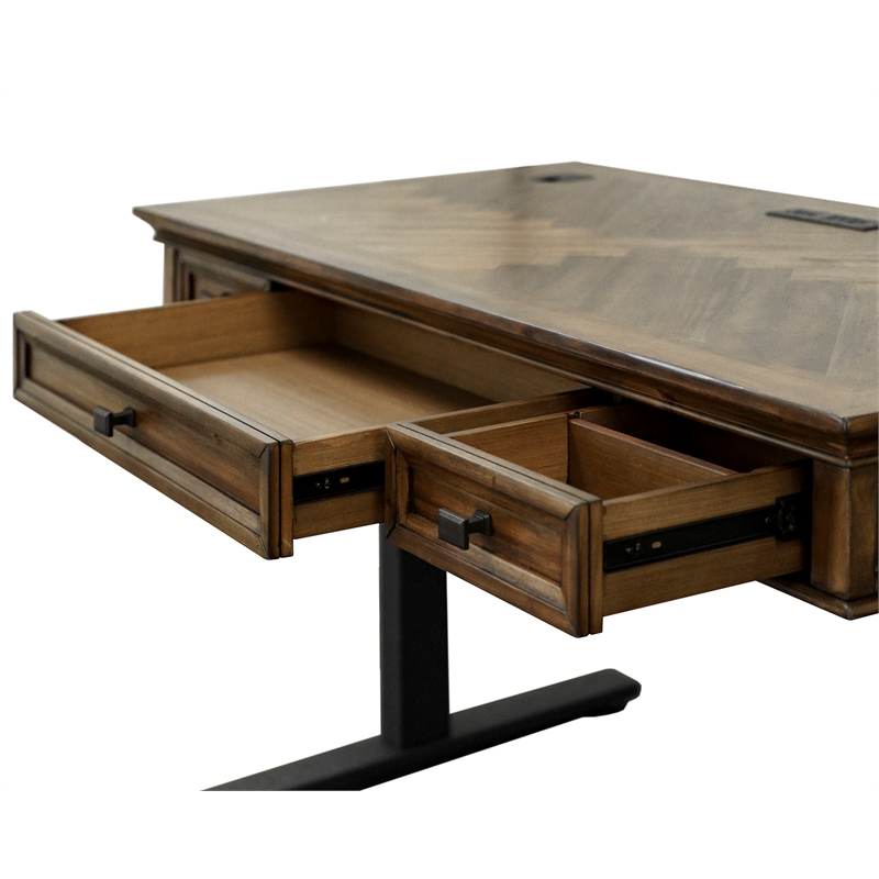Pemberly Row Wood Electronic Sit Stand Desk Standing Desk in Brown