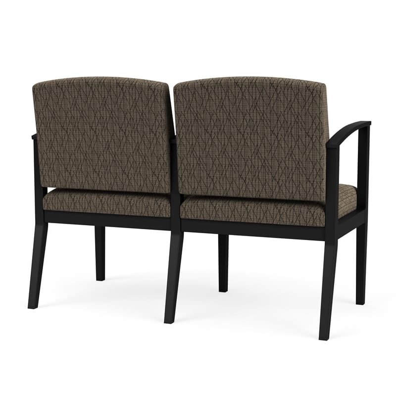 Pemberly Row Reception Waiting 2 Seat Tandem Seating in Black Steel & Brown