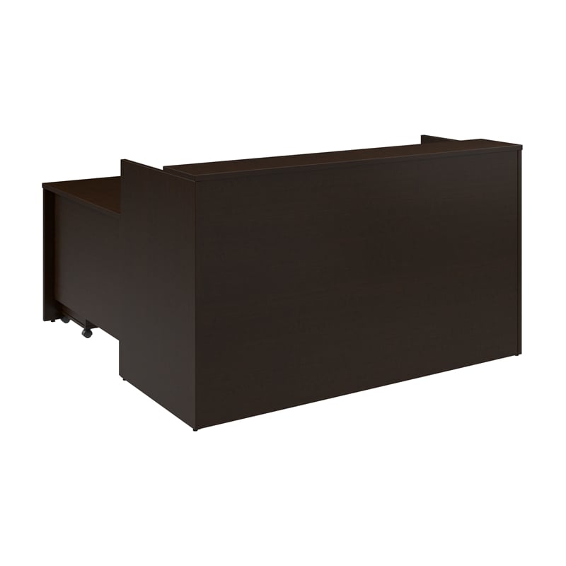 Pemberly Row L-shape Engineered Wood Reception Desk with Drawers in Mocha Cherry