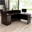 Pemberly Row L-shape Engineered Wood Reception Desk with Drawers in Mocha Cherry