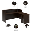 Pemberly Row L-shape Engineered Wood Reception Desk with Drawers in Mocha Cherry