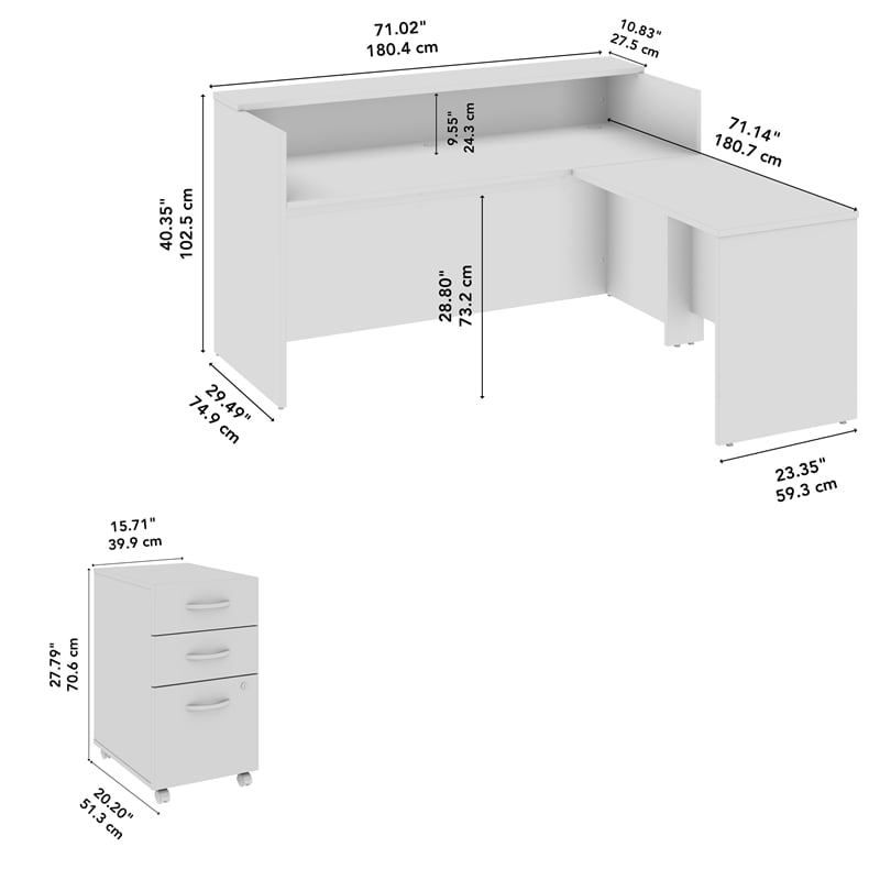 Pemberly Row L-shape Engineered Wood Reception Desk with Drawers in Mocha Cherry