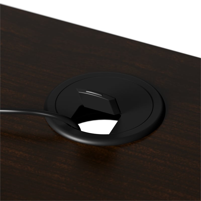 Pemberly Row L-shape Engineered Wood Reception Desk with Drawers in Mocha Cherry