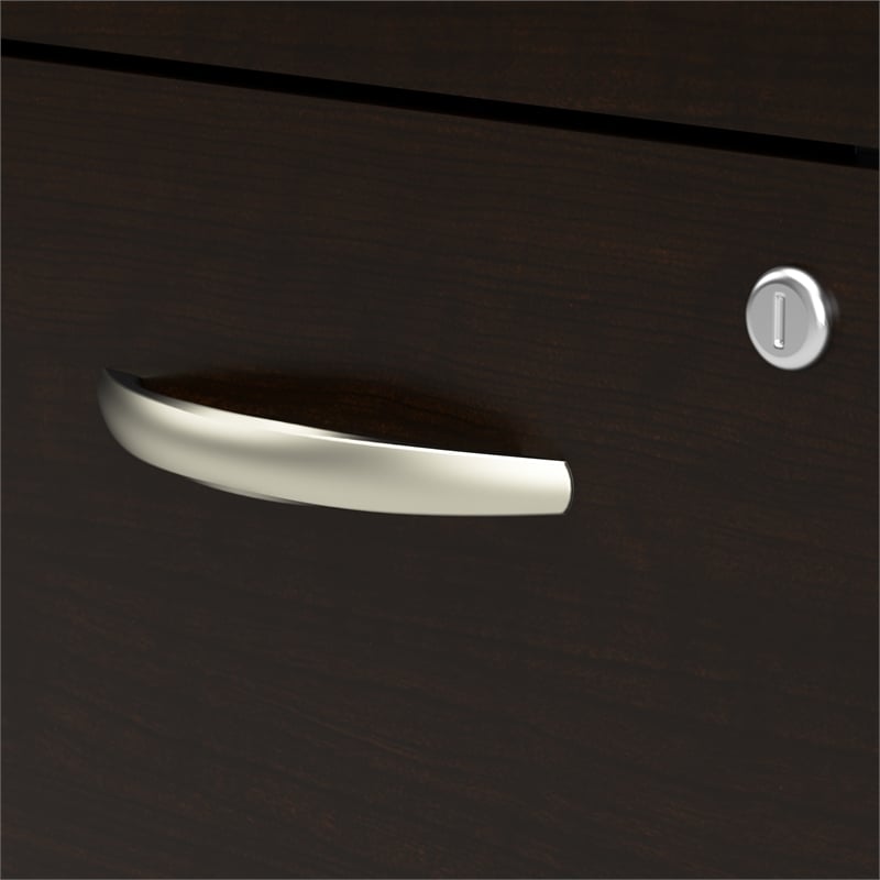 Pemberly Row L-shape Engineered Wood Reception Desk with Drawers in Mocha Cherry
