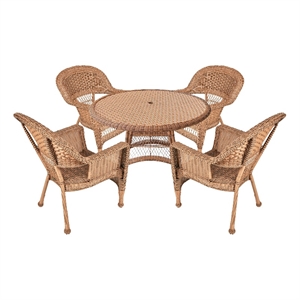 Pemberly Row 5 Piece Resin Wicker Outdoor Patio Dining Set in Honey