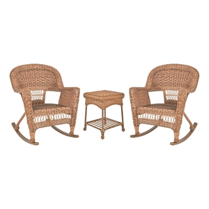 Pemberly Row 3 Piece Resin Wicker Outdoor Patio Rocker Chair Set in Honey