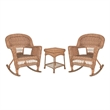 Pemberly Row 3 Piece Resin Wicker Outdoor Patio Rocker Chair Set in Honey