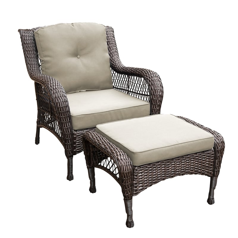 Pemberly Row 6Pc Resin Wicker Outdoor Patio Seating Set in Espresso/Tan Cushions