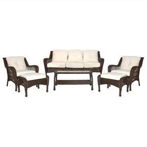 Pemberly Row 6Pc Resin Wicker Outdoor Patio Seating Set in Espresso/Tan Cushions