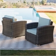 Pemberly Row 4 PC Resin Wicker Conversation Set in Dark Brown/Light Blue Cushion