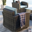 Pemberly Row 4 PC Resin Wicker Conversation Set in Dark Brown/Light Blue Cushion