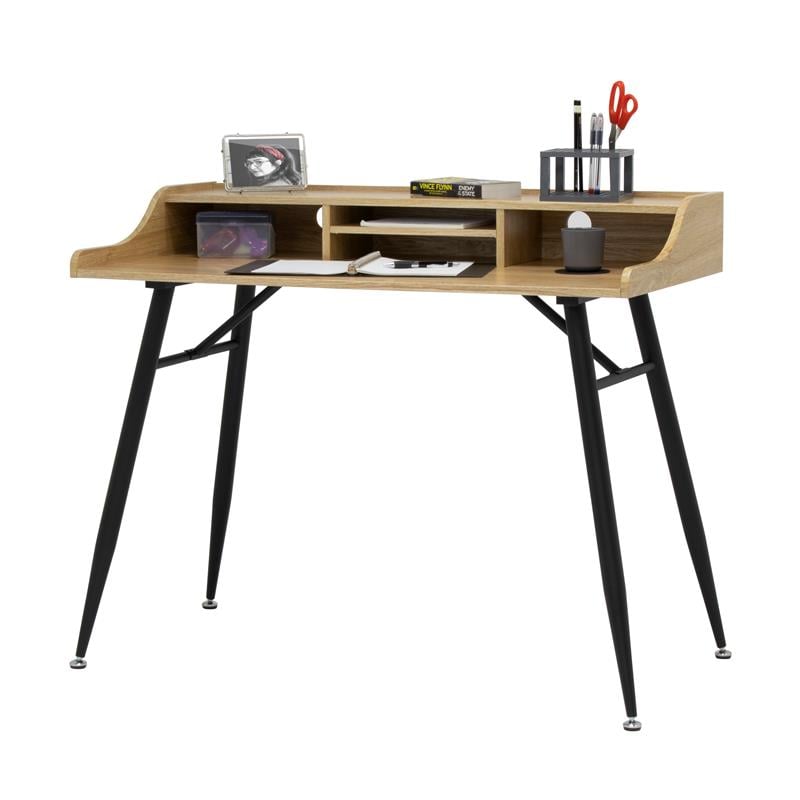 Pemberly Row Wood Writing Desk with Storage Hutch in Black/Ash