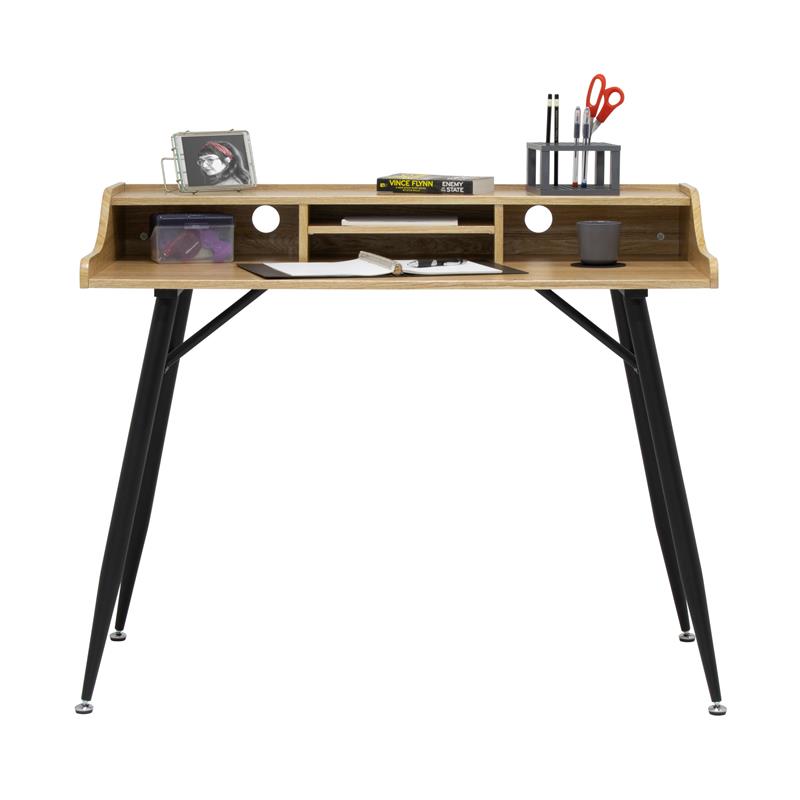 Pemberly Row Wood Writing Desk with Storage Hutch in Black/Ash