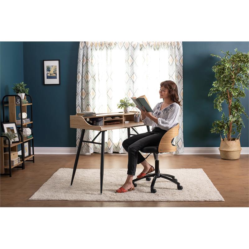 Pemberly Row Wood Writing Desk with Storage Hutch in Black/Ash