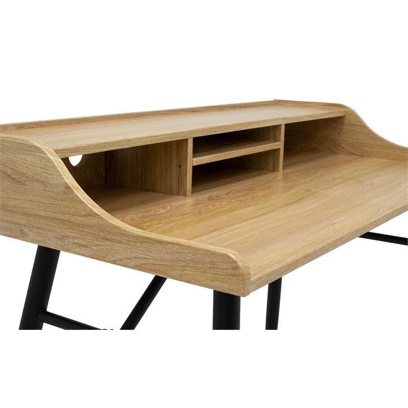 Pemberly Row Wood Writing Desk with Storage Hutch in Black/Ash