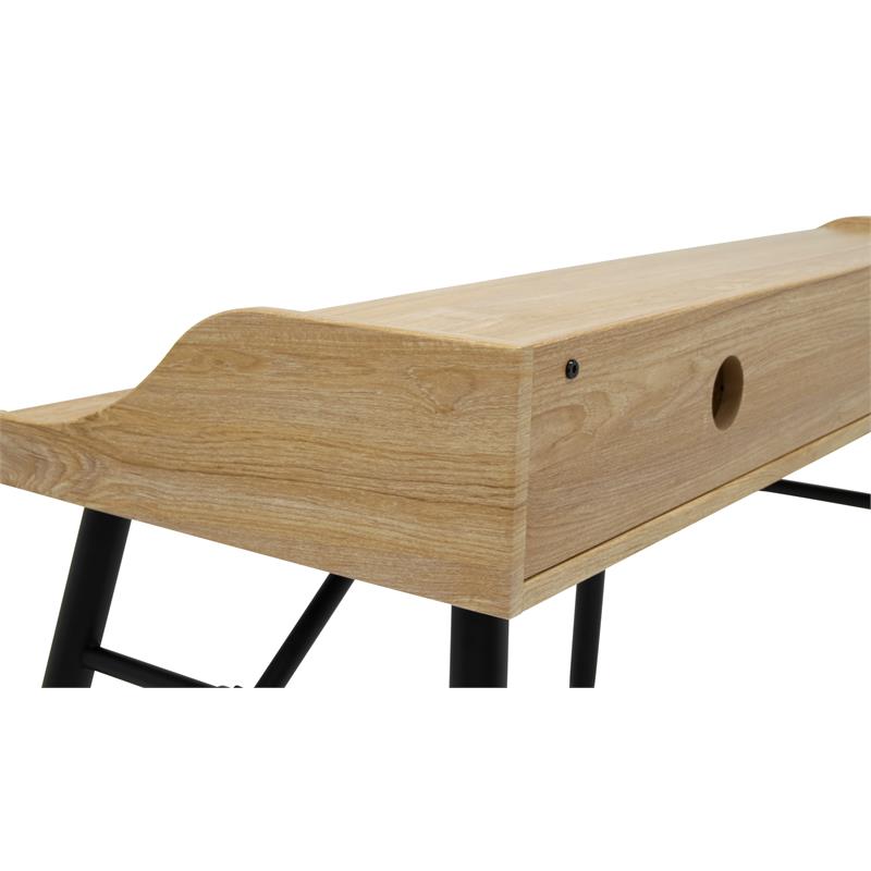 Pemberly Row Wood Writing Desk with Storage Hutch in Black/Ash