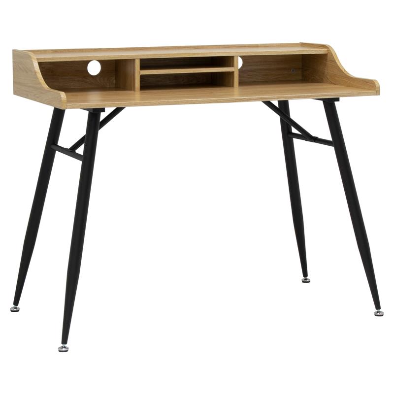 Pemberly Row Wood Writing Desk with Storage Hutch in Black/Ash