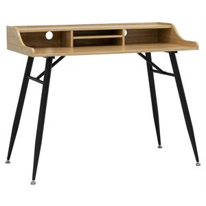 Pemberly Row Wood Writing Desk with Storage Hutch in Black/Ash