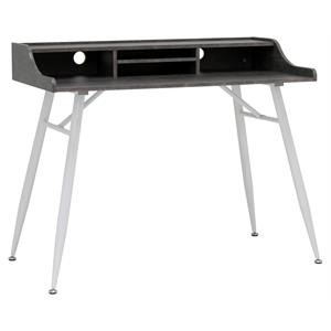 Pemberly Row Wood Writing Desk with Storage Hutch in White/Gray