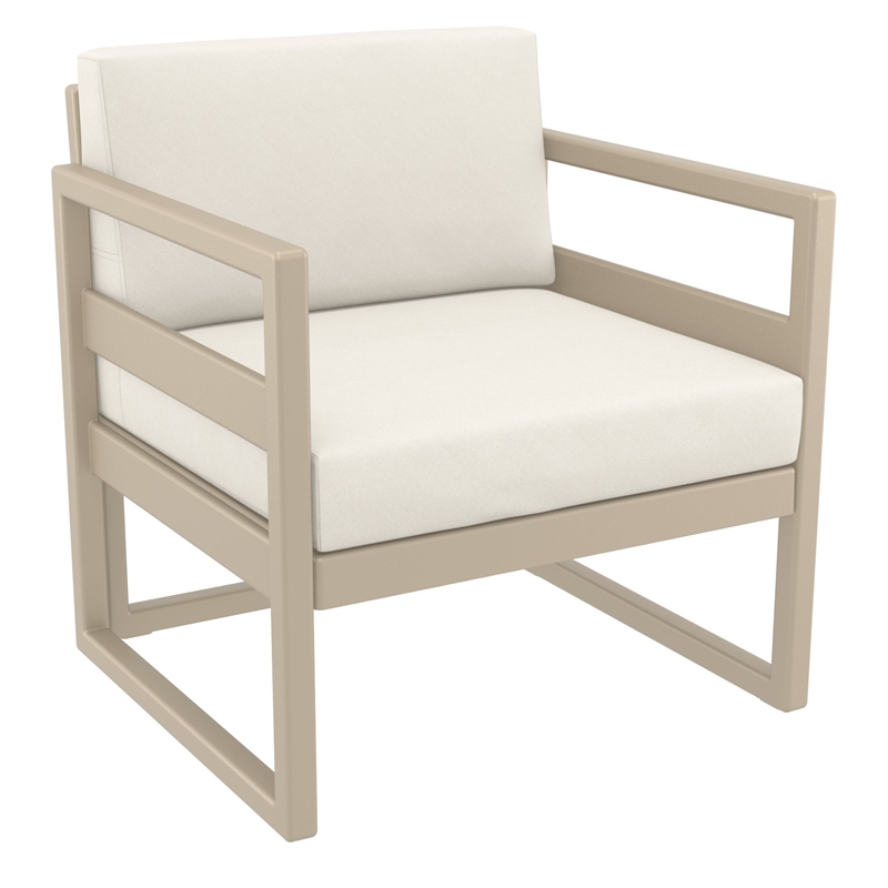 Pemberly Row 3Pc Club Patio Set - Taupe Frame w/ Acrylic Fabric Natural Cushion
