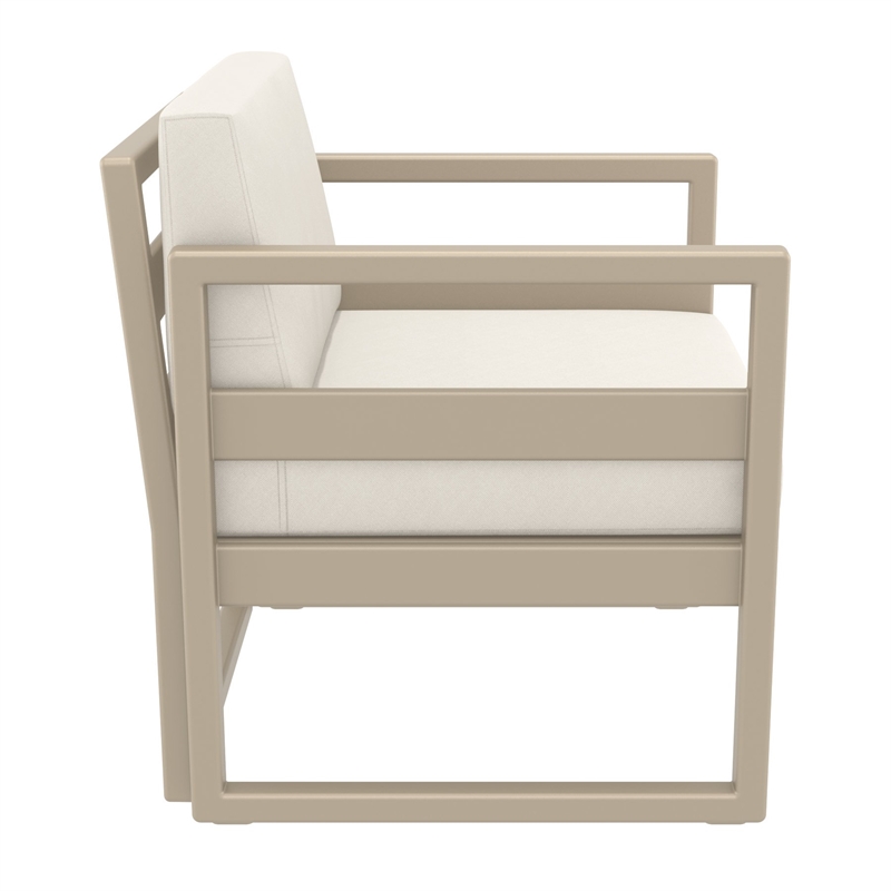 Pemberly Row 3Pc Club Patio Set - Taupe Frame w/ Acrylic Fabric Natural Cushion