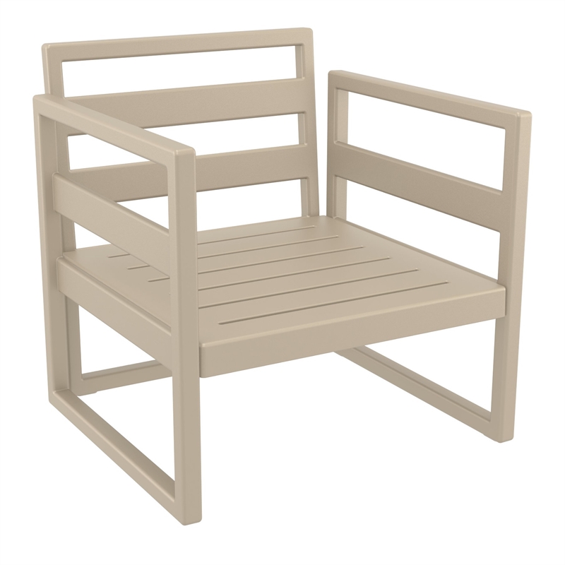 Pemberly Row 3Pc Club Patio Set - Taupe Frame w/ Acrylic Fabric Natural Cushion