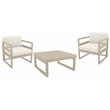Pemberly Row 3Pc Club Patio Set - Taupe Frame w/ Acrylic Fabric Natural Cushion
