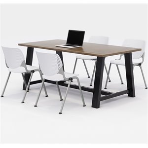 Pemberly Row 5 Piece 3' x 6' Conference Set in Teak and White