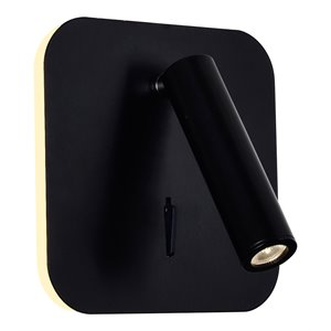 Pemberly Row Contemporary Metal LED Sconce with Dimmer in Black