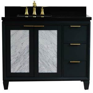 Pemberly Row Solid Wood Vanity with Left Rectangle Sink in Gray/Black Galaxy