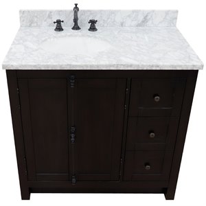 Pemberly Row  Solid Wood Vanity with Left Oval Sink in Brown/White