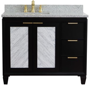 Pemberly Row 43&quot Solid Wood Vanity with Left Rectangle Sink in Blue/Gray