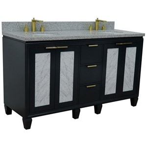 Pemberly Row 61&quot Double Oval Sink Vanity in Dark Gray/Gray Granite Stone