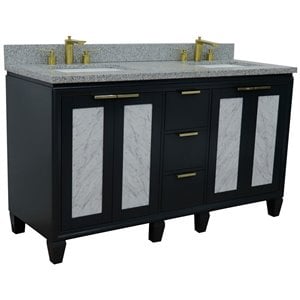 Pemberly Row 61&quot Double Rectangle Sink Vanity in Gray/Gray Granite Stone