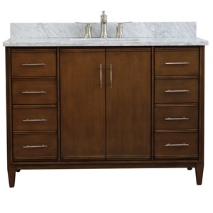 Pemberly Row 49&quot Rectangle Sink Vanity in Walnut/White Carrara Marble Stone