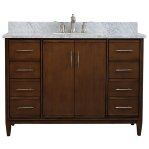 Pemberly Row 49&quot Single Oval Sink Solid Wood Vanity in Walnut/White Carrara