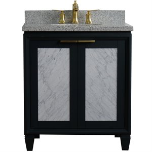 Pemberly Row 31&quot Oval Sink Solid Wood Vanity in Dark Gray/Gray Granite Stone