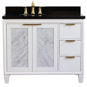 Pemberly Row 43&quot Solid Wood Vanity with Left Oval Sink in White/Black Galaxy