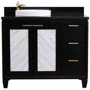 Pemberly Row 43&quot Solid Wood Vanity with Left Round Sink in Blue/Black Galaxy