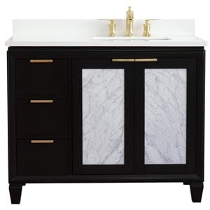 Pemberly Row 43&quot Vanity with Right Rectangle Sink in Blue/White Quartz Stone