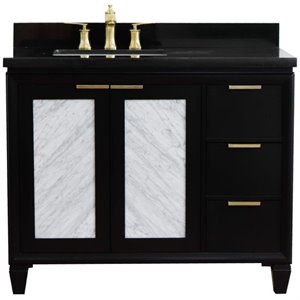 Pemberly Row 43&quot Solid Wood Vanity with Left Rectangle Sink in Blue/Black