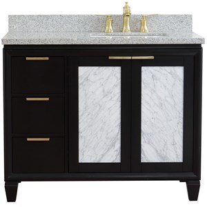 Pemberly Row 43&quot Solid Wood Vanity with Right Rectangle Sink in Blue/Gray