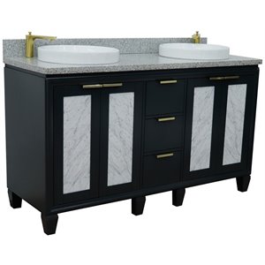 Pemberly Row 61&quot Double Round Sink Vanity in Dark Gray/Gray Granite Stone