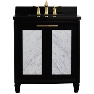 Pemberly Row Single Rectangle Sink Solid Wood Vanity in Blue/Black Galaxy