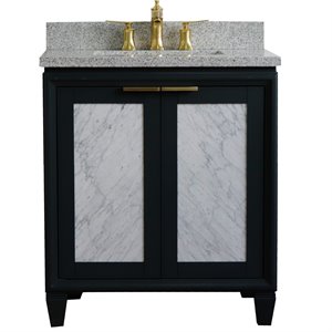 Pemberly Row Single Rectangle Sink Vanity in Dark Gray/Gray Granite Stone