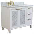 Pemberly Row Solid Wood Vanity with Left Oval Sink in White/White Carrara