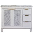 Pemberly Row Solid Wood Vanity with Left Oval Sink in White/White Carrara