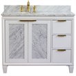 Pemberly Row Solid Wood Vanity with Left Oval Sink in White/White Carrara
