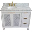Pemberly Row Solid Wood Vanity with Left Oval Sink in White/White Carrara