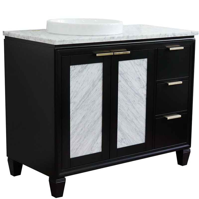 Pemberly Row Solid Wood Vanity with Left Round Sink in Blue/White Carrara